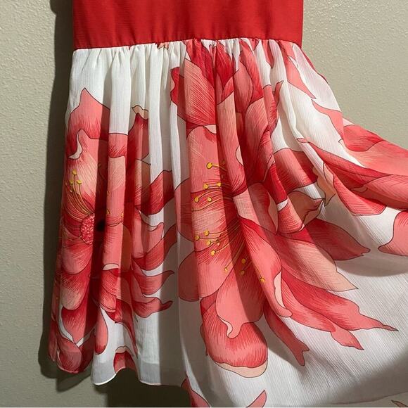 VTG Forever 21 Floral Flower Chiffon Tie Waist Shirt Dress Peach Orange Cream M - Picture 4 of 6